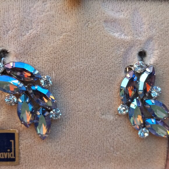 B. David Earrings & Brooch Set Aurora Borealis + Original Box - Picture 4 of 16